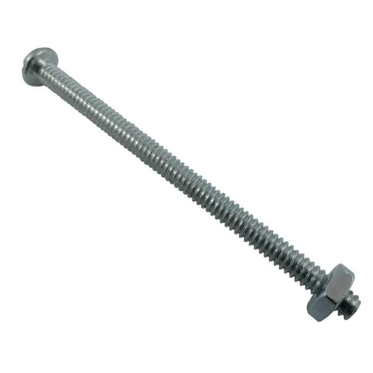 5 Pack 10-24 x 3" Zinc Plated Round Head Machine Screws, with Nuts