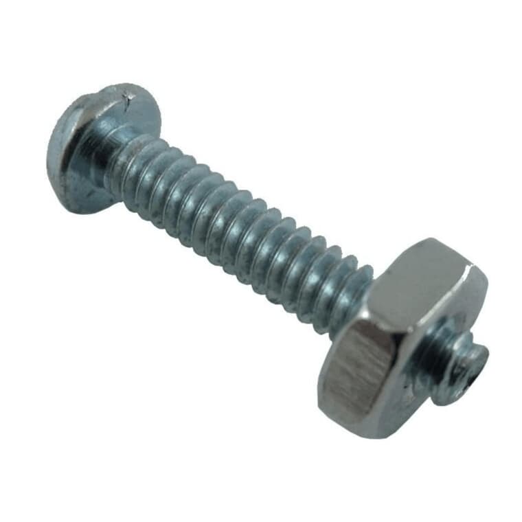 5 Pack 1/4" x 1" Zinc Plated Round Head Machine Screws, with Nuts