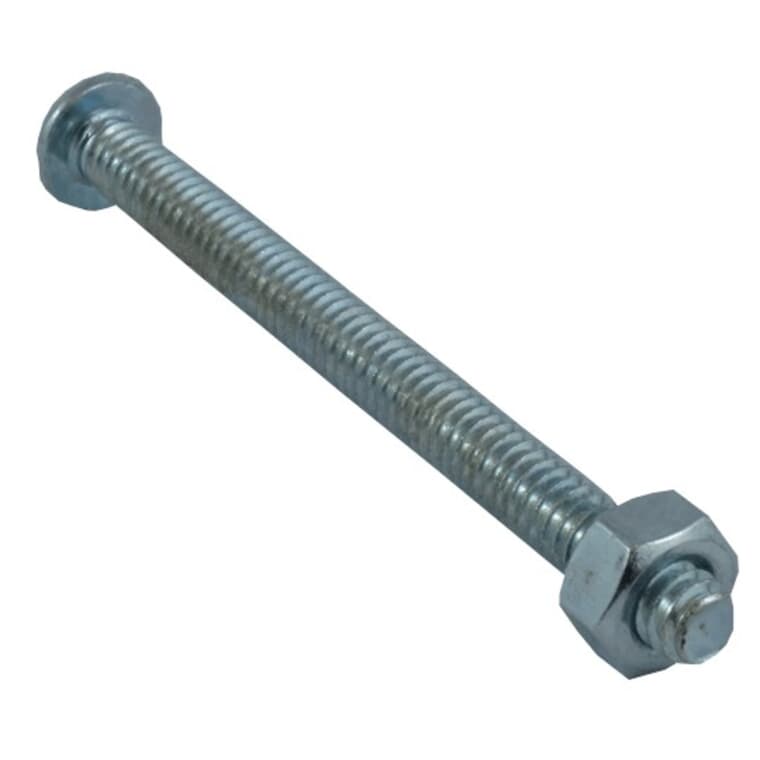 5 Pack 1/4" x 3" Zinc Plated Round Head Machine Screws, with Nuts