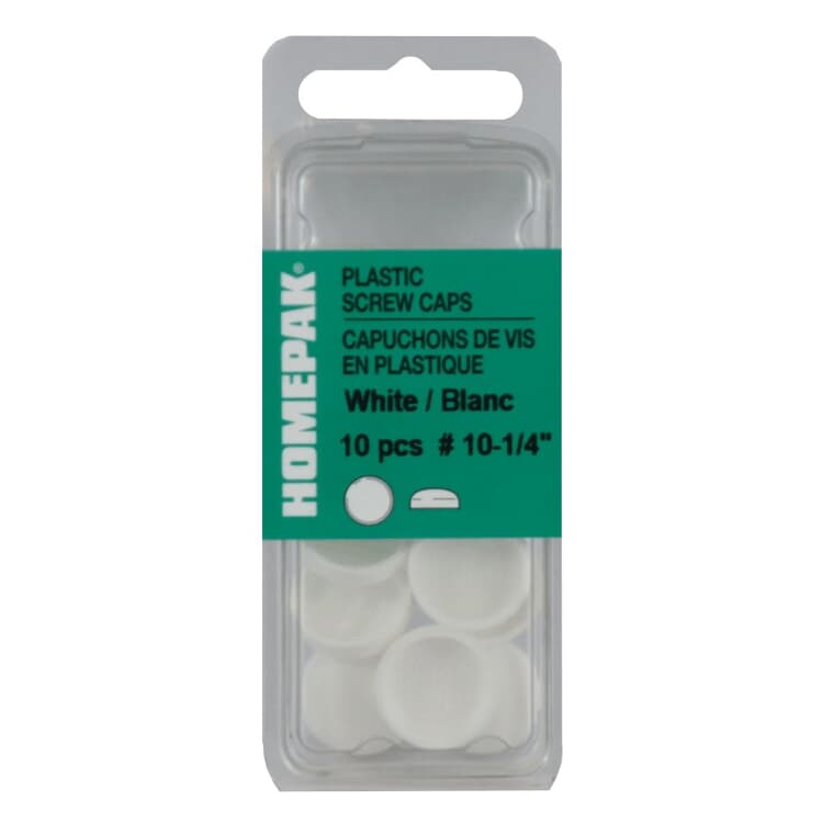 10 Pack #10-1/4" White Plastic Screw Caps