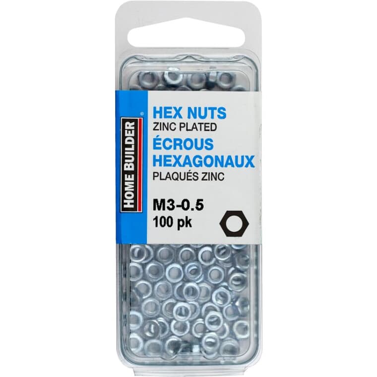 100 Pack 3mm 8.8 Strength Zinc Plated Coarse Hex Nuts