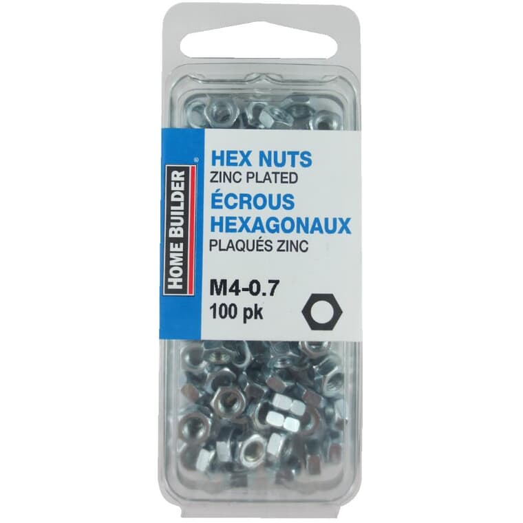100 Pack 4mm 8.8 Strength Zinc Plated Coarse Hex Nuts