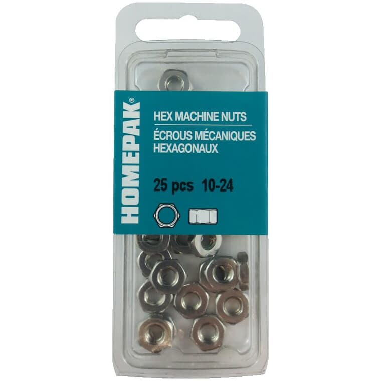 25 Pack #10-24 Stainless Steel Hex Machine Nuts