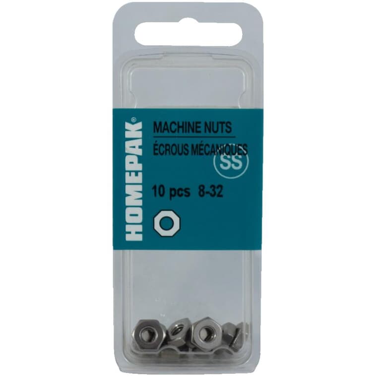 10 Pack #8-32 18.8 Stainless Steel Machine Hex Nuts