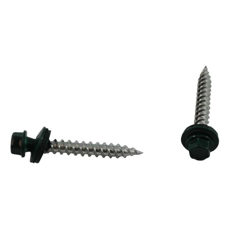 #10 x 1-1/2" Green Roofing Screws - QC307, 100 Pack