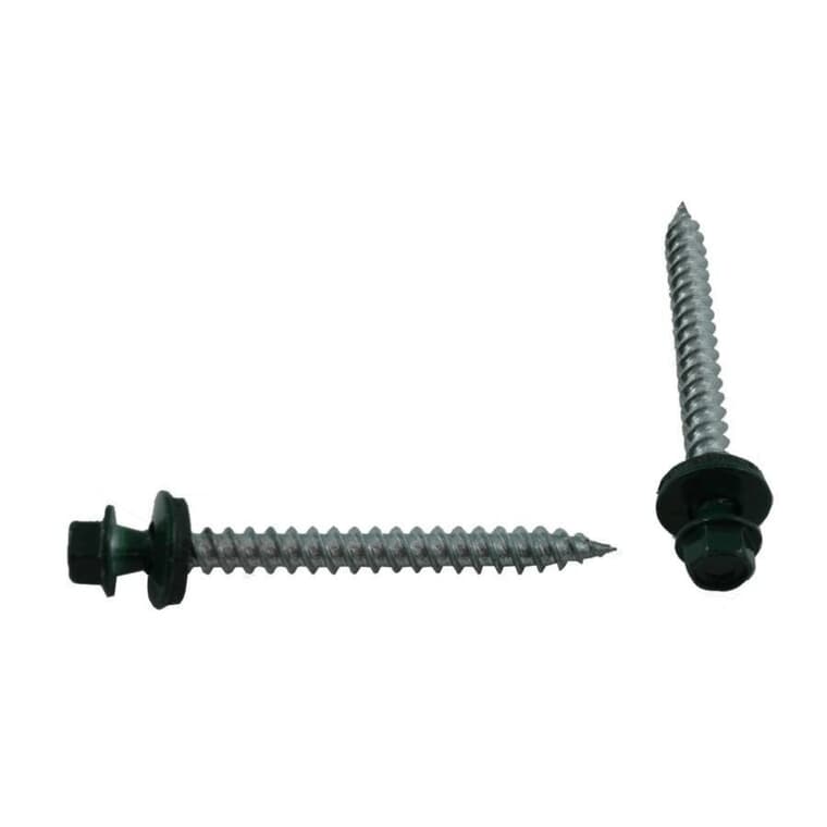 #10 x 2" Green Roofing Screws - QC307, 100 Pack