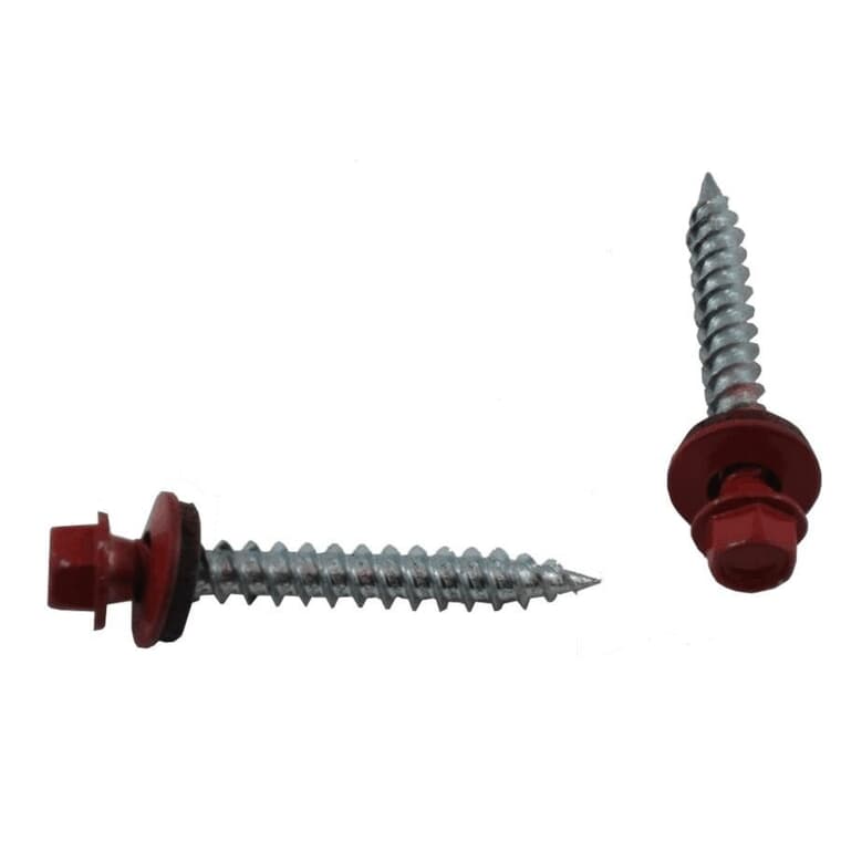 #10 x 1-1/2" Red Roofing Screws - QC386, 100 Pack