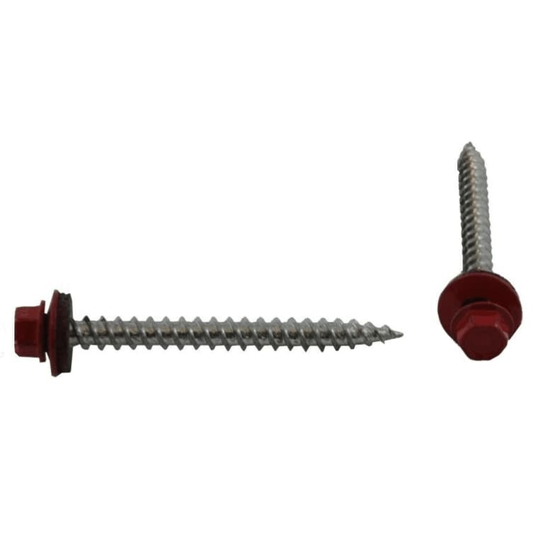 #10 x 2" Red Roofing Screws - QC386, 100 Pack