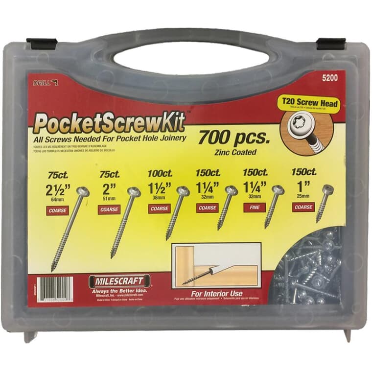 700 Piece T20 Round Head Pocket Screw Kit