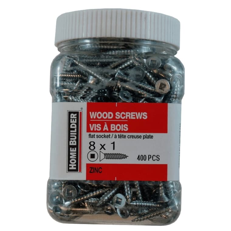 400 Pack #8 x 1" Flat Head Socket Zinc Plated Wood Screws