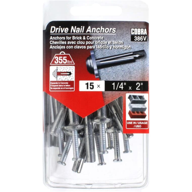 15 Pack 1/4" x 2" Metal Nail-In Anchors