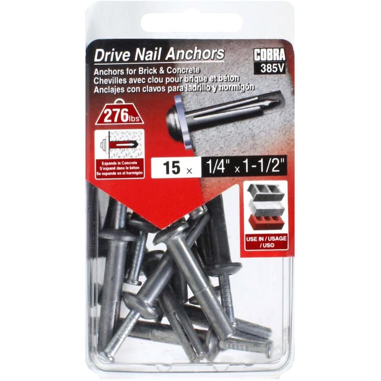 15 Pack 1/4" x 1-1/2" Metal Nail-In Anchors