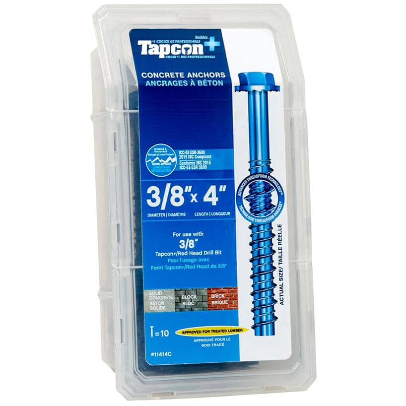 TAPCON Vis à béton Tapcon+ à tête hexagonale, 3/8 po x 4 po, paquet de ...