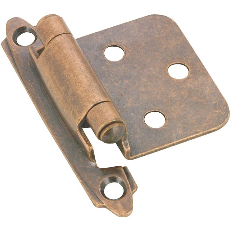 Semi-Concealed Self-Closing Cabinet Hinges - Antique Copper, 2 Pack