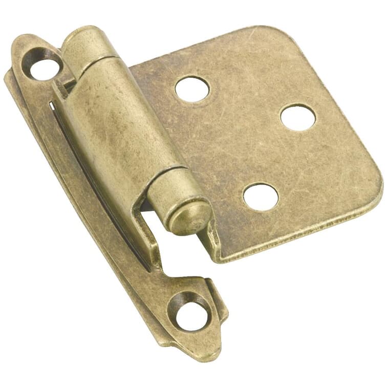 Semi-Concealed Self-Closing Cabinet Hinges - Antique Brass, 2 Pack