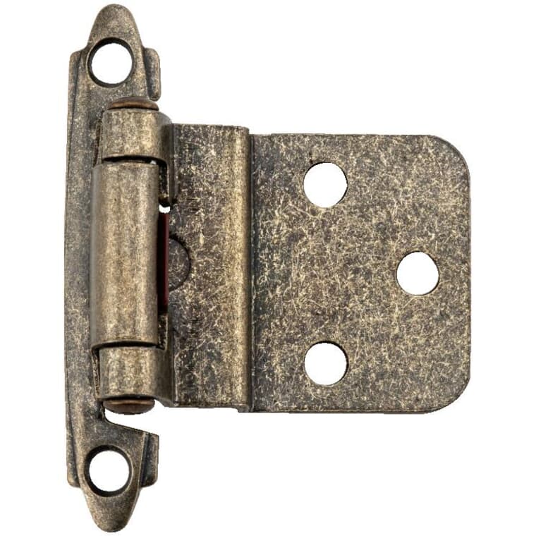 Semi-Concealed Self-Closing Cabinet Hinges - Antique English, 2 Pack