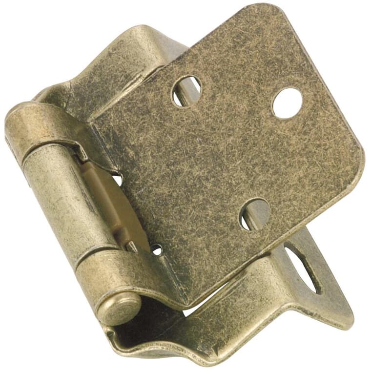 Overlay Self-Closing Cabinet Hinges - Antique Brass, 2 Pack