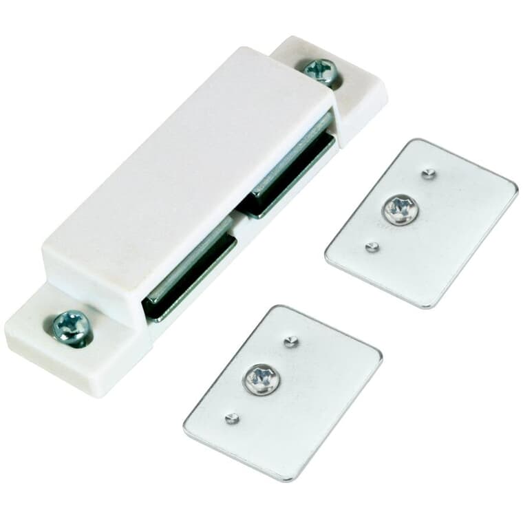 Double Magnetic Latch - with Plate, White