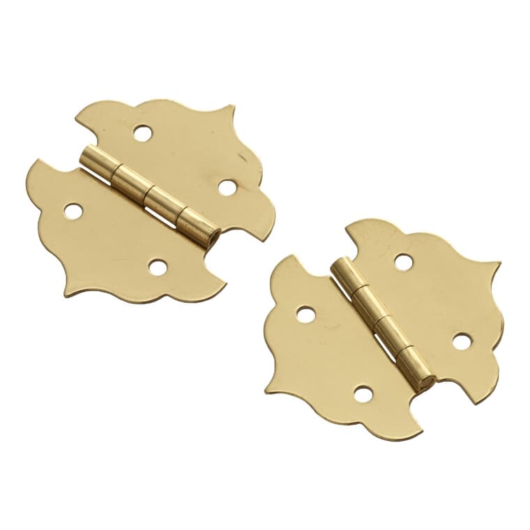 2 Pack 1-1/8" Brass Decorative Hinges
