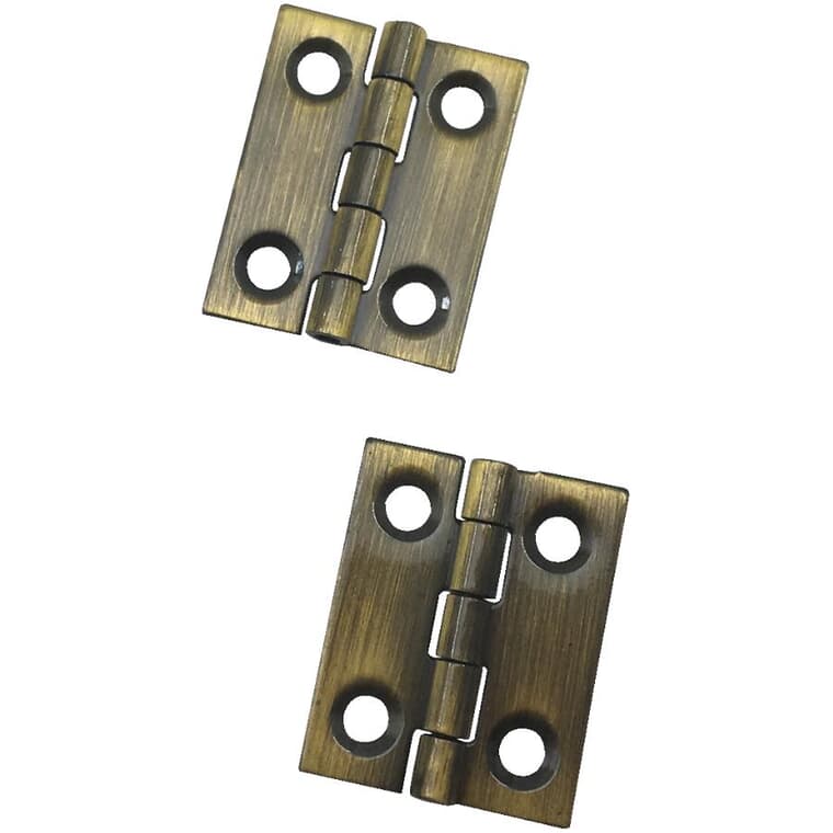 2 Pack 1" x 3/4" Antique Brass Narrow Hinges