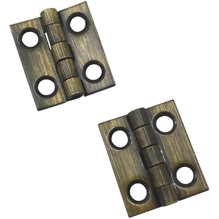 2 Pack 3/4" x 5/8" Antique Brass Narrow Hinges