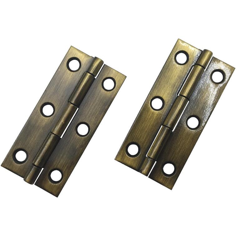 2 Pack 2-1/2" x 1-1/8" Antique Brass Narrow Hinges