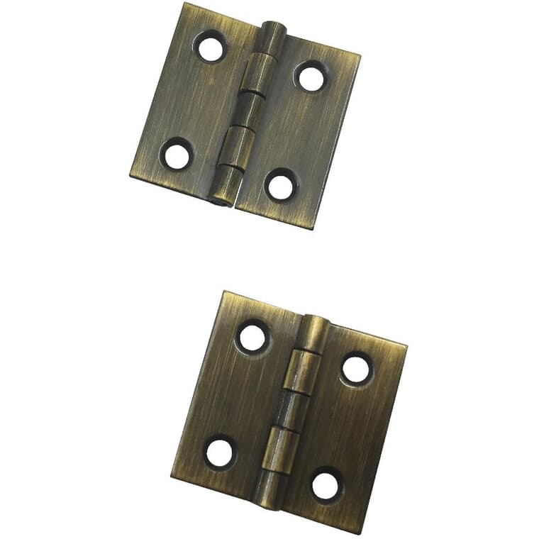 2 Pack 1" x 1" Antique Brass Narrow Hinges