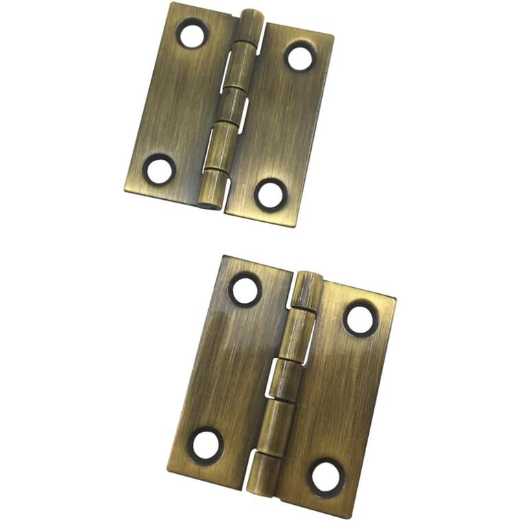 2 Pack 1-1/2" x 1-1/4" Antique Brass Narrow Hinges