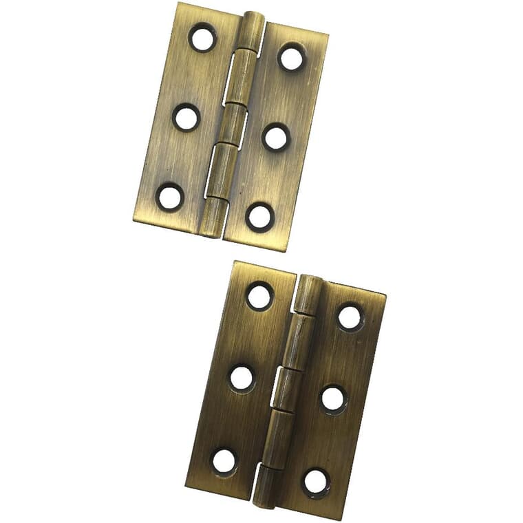 2 Pack 2" x 1-3/8" Antique Brass Narrow Hinges