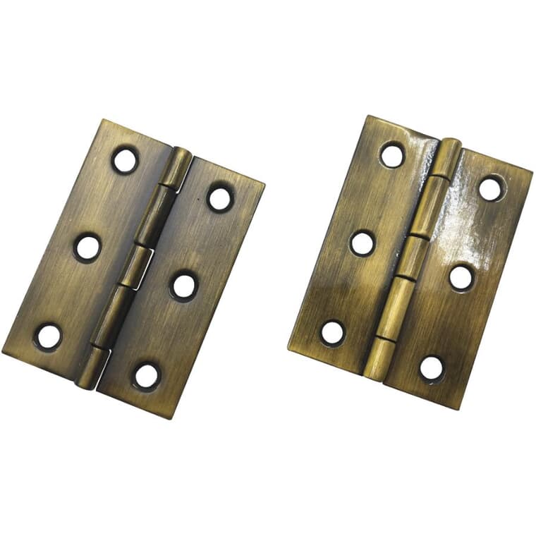 2 Pack 2-1/2" x 1-3/4" Antique Brass Narrow Hinges