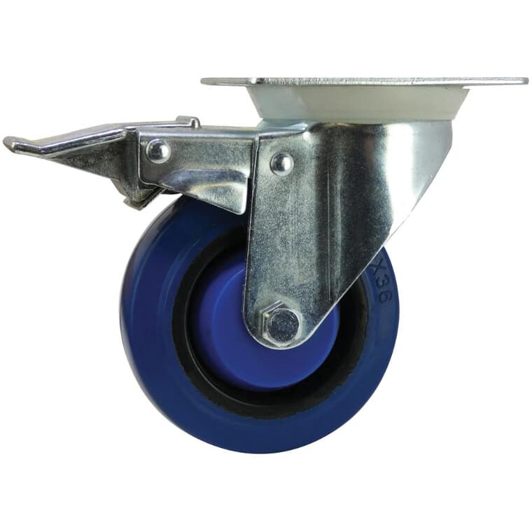 Roulette pivotante de 4 po en caoutchouc élastique sur plaque, avec frein