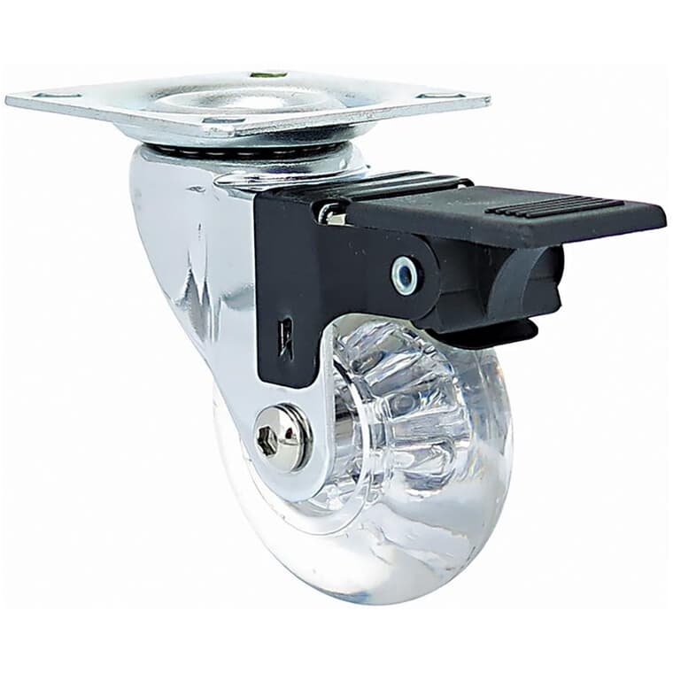 2 Pack 2" Jewel Clear Polyurethane Wheel Swivel Plate Casters, with Brake
