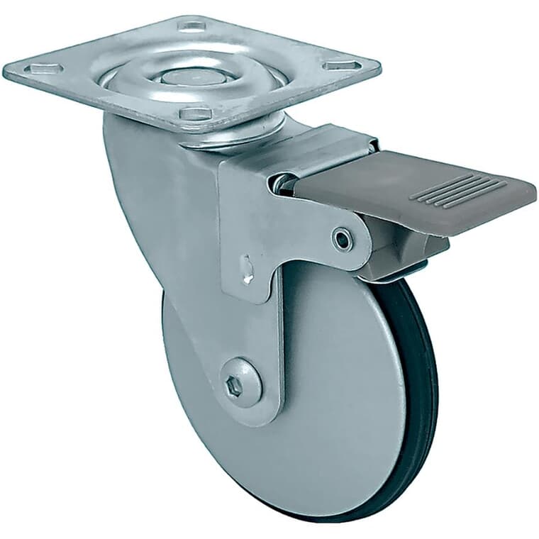 Roulette pivotante de 3 po sur plaque en aluminium, avec frein