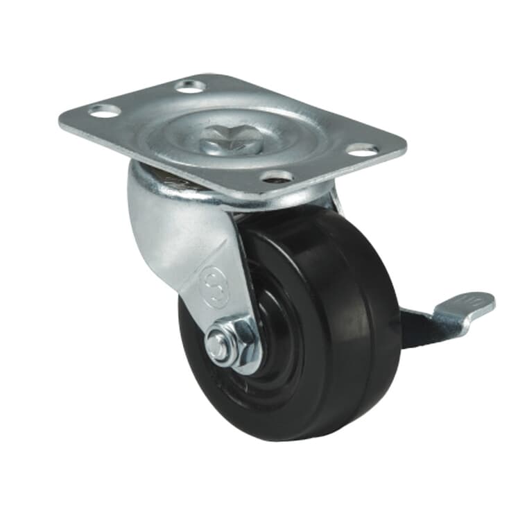 2-1/2" Rubber Swivel Plate Caster - with Brake