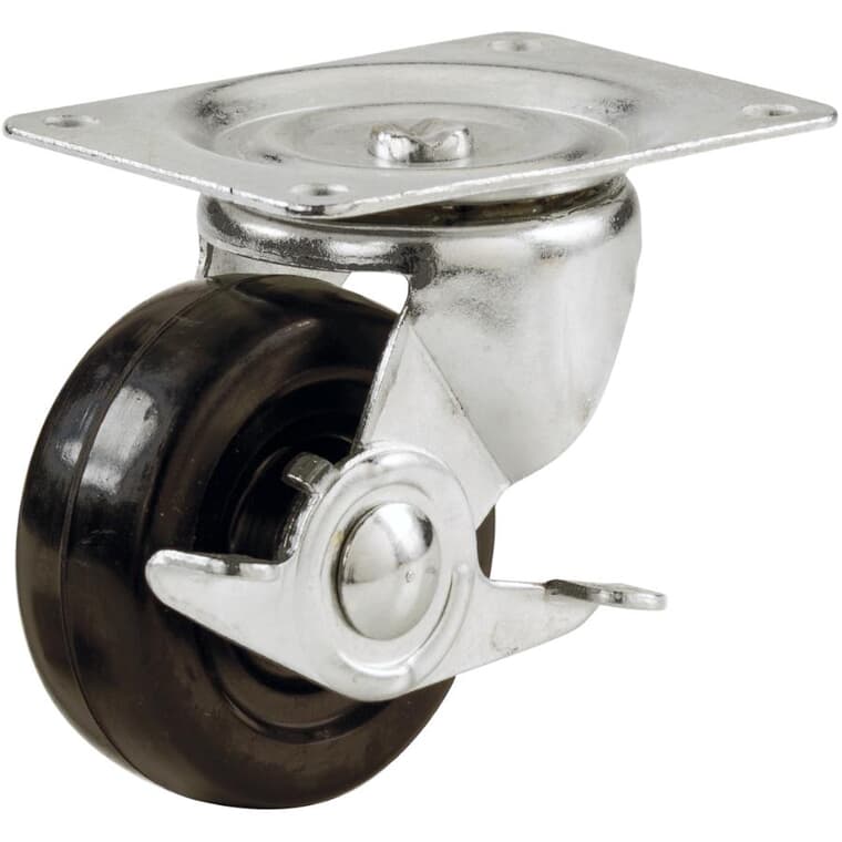 3" Rubber Swivel Plate Caster, with Brake