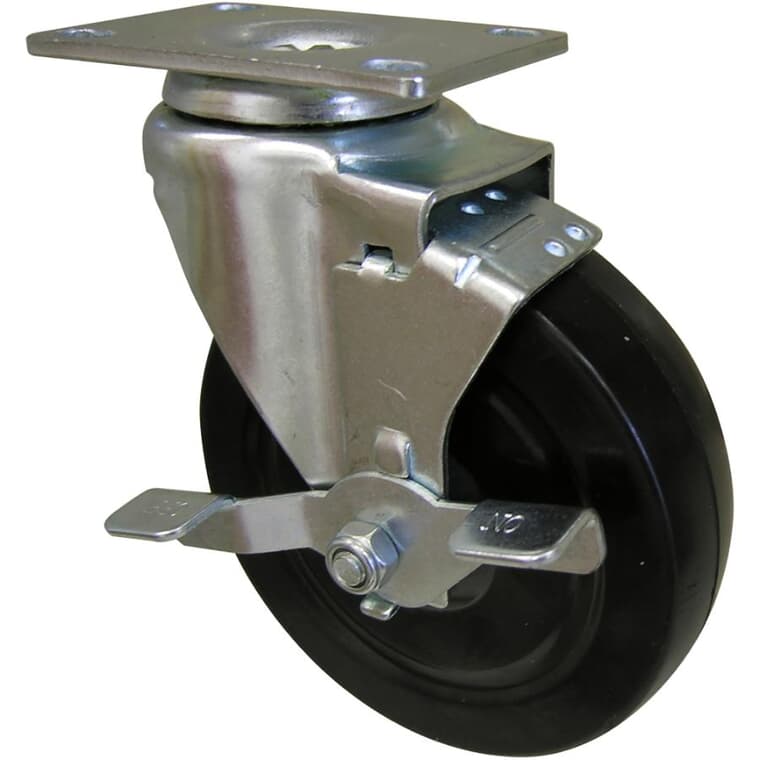 5" Rubber Swivel Plate Caster, with Brake