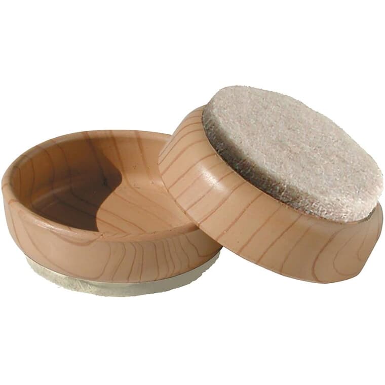 4 Pack 2-3/8" Wood Grain Round Caster Cups