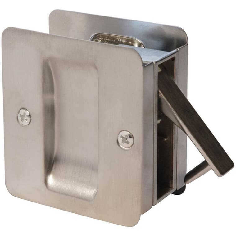 Satin Nickel Rectangular Pocket Door Passage Lock