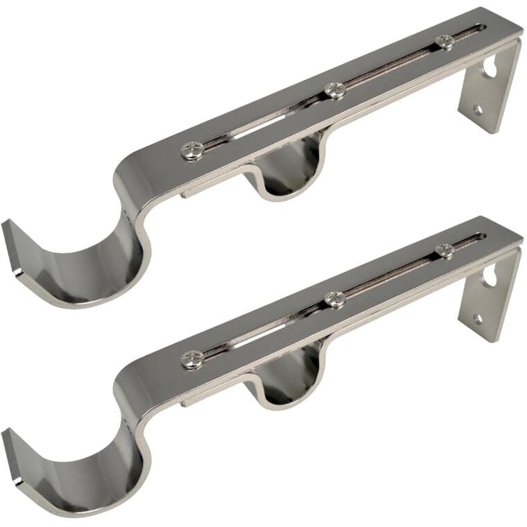 2 Pack Universal Brushed Nickel Double Metal Curtain Rod Brackets