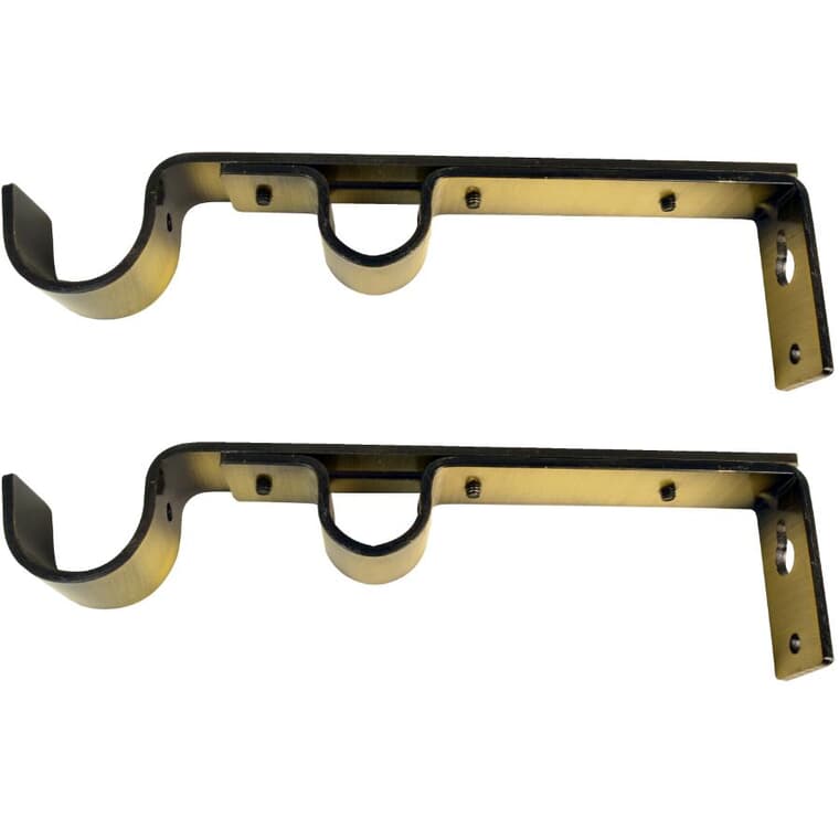2 Pack Universal Antique Brass Double Metal Curtain Rod Brackets