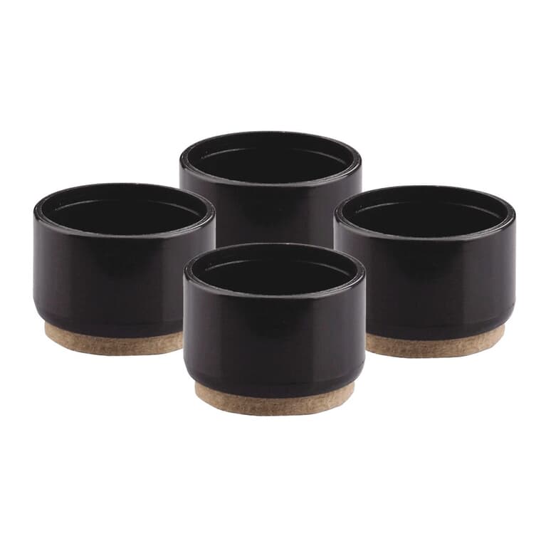 4 Pack 3/4" Black Plastic Furniture Leg Tips, with Feltguard