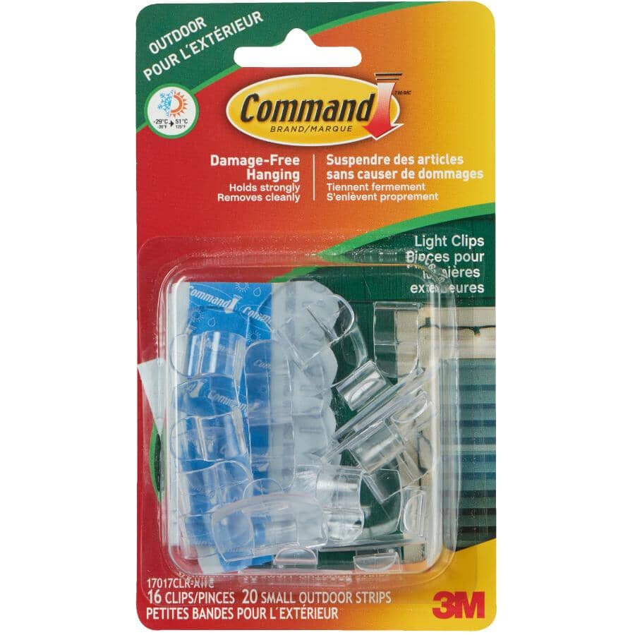 Command Outdoor Light Clips - 20 Clear Hooks + 24 Strips For Damage-Free Holiday Lighting