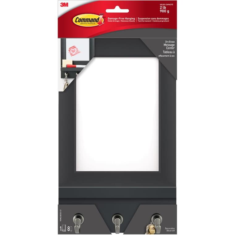 Slate Dry Erase Adhesive Message Center with 3 Hooks