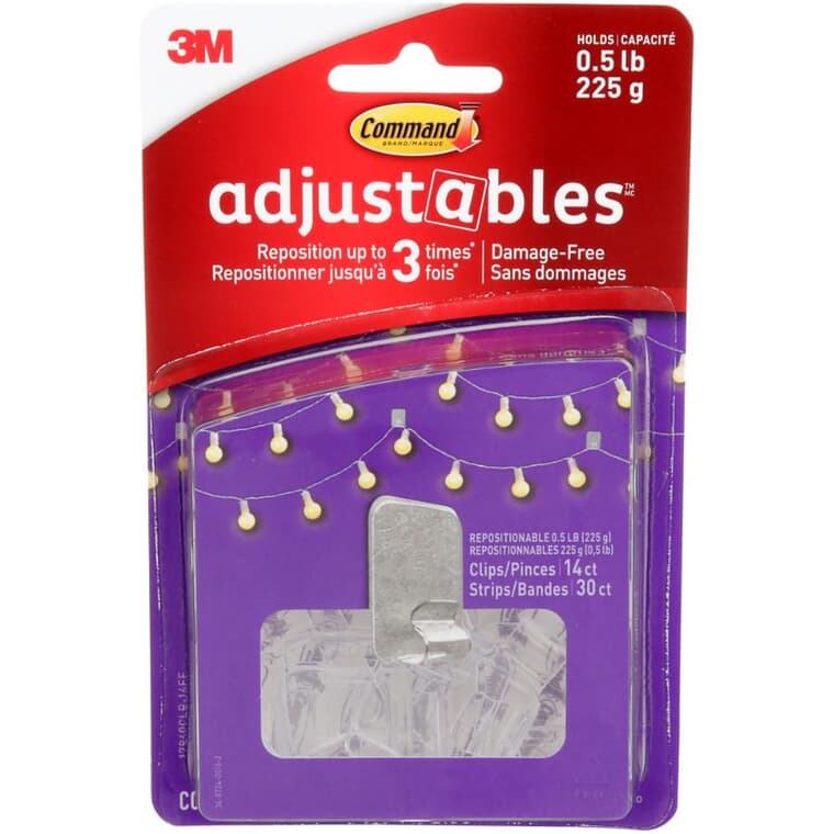 Adjustables Repositionable Clips - with 14 Clips + 30 Strips