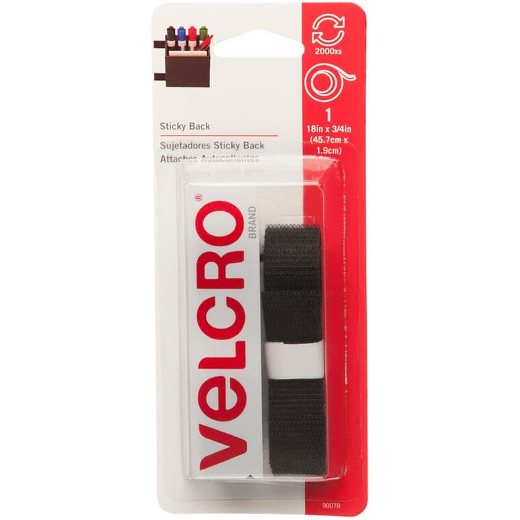 Ruban de fixation de marque Velcro(MD) de 3/4 x 18 po, noir