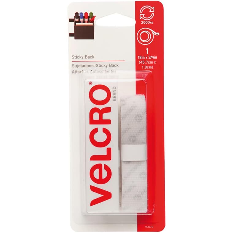 Sticky Back VELCRO® Tape - White, 3/4" x 18"