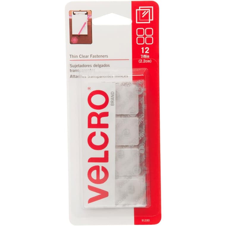 12 Pack Thin Clear VELCRO® Square Fasteners