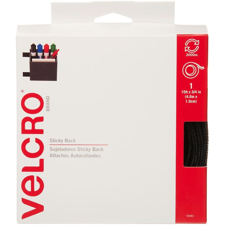 Ruban de fixation de marque Velcro(MD) de 3/4 po x 15 pi, noir