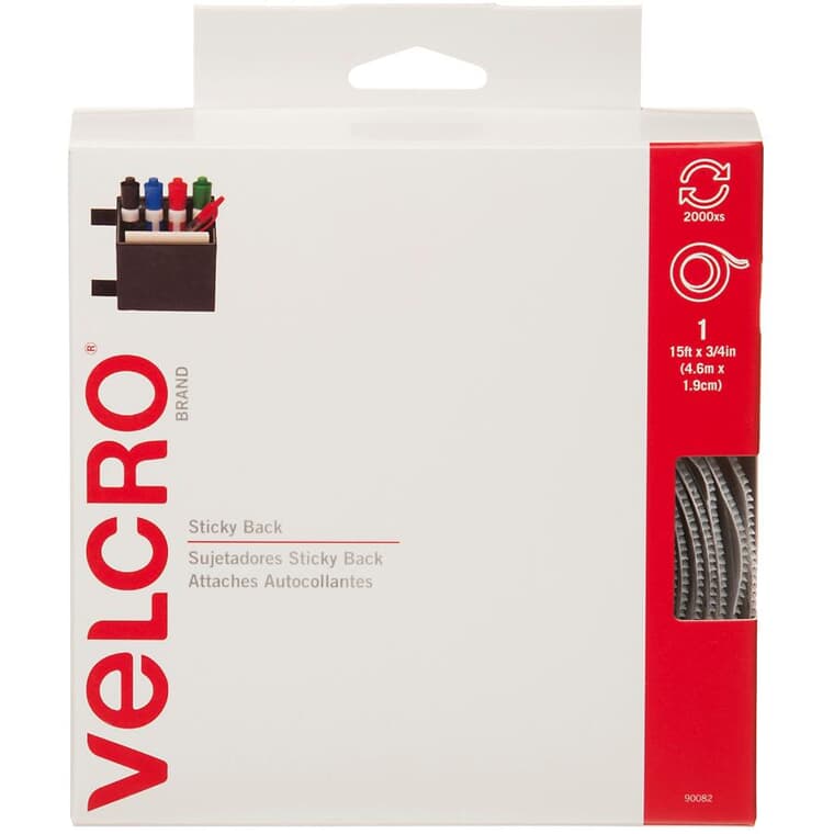 Ruban de fixation de marque Velcro(MD) de 3/4 po x 15 pi, blanc