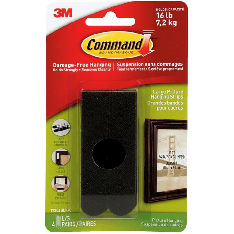 8 Pack Large Black Adhesive Picture Hanger Strips